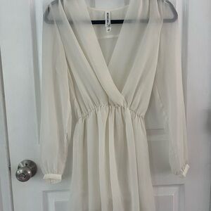 Bethany Mota Cream Long Sleeve Wrap Sundress